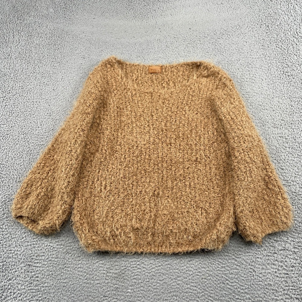 POL Sweater Womens Medium Brown JUF4A Fuzzy Popcorn Knit Babydoll